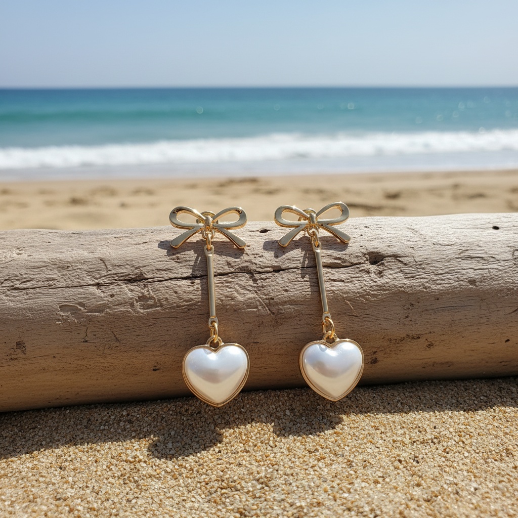 Women's Elegant Golden-Tone Heart Earrings, Everyday & Formal